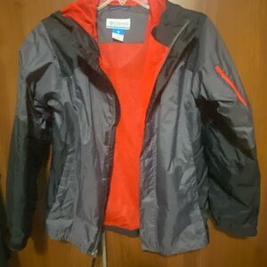 Columbia Youth Gray Black and Red Raincoat windbreaker jacket Sz 14-16 Kids